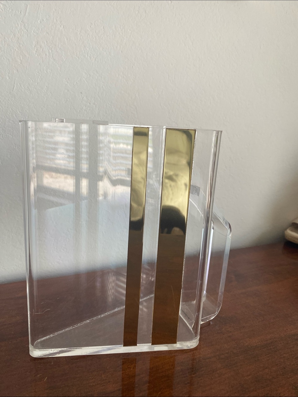 HJ Stotter Gold Vintage Lucite Pitcher MCM Triangle Mirror Strip
